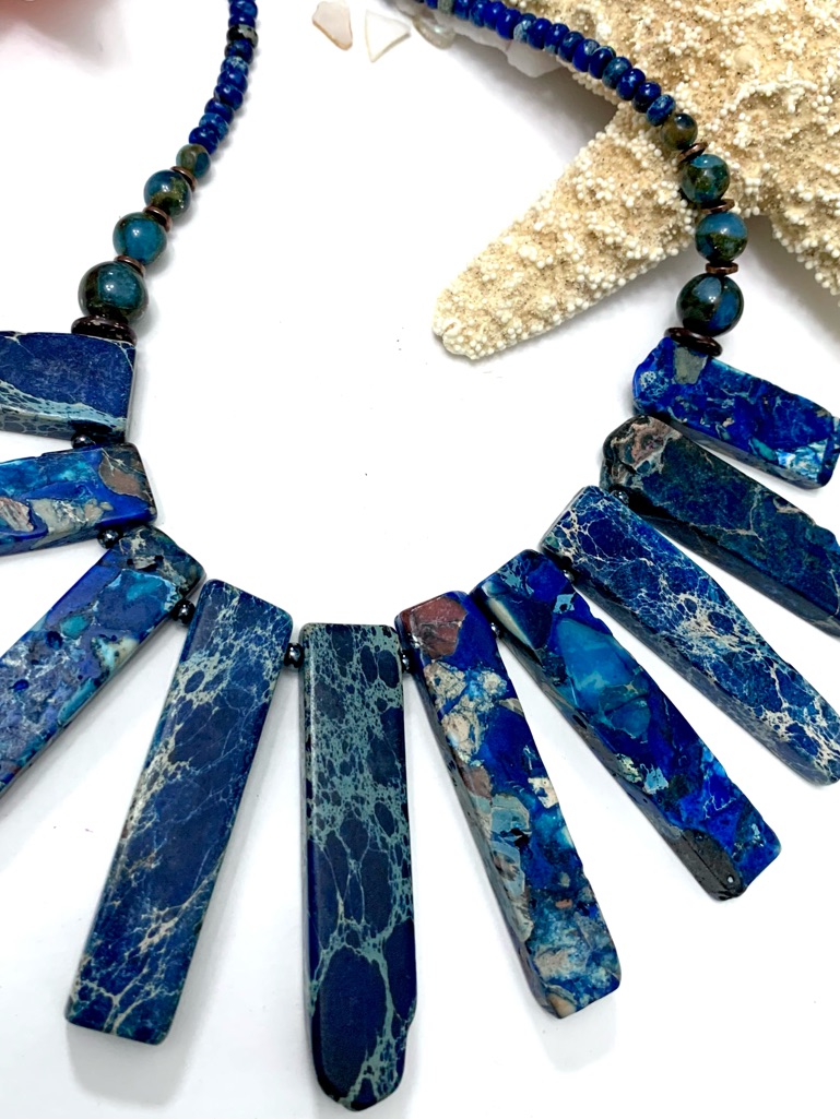 Midnight Blue Sea Sediment Jasper Stone Necklace